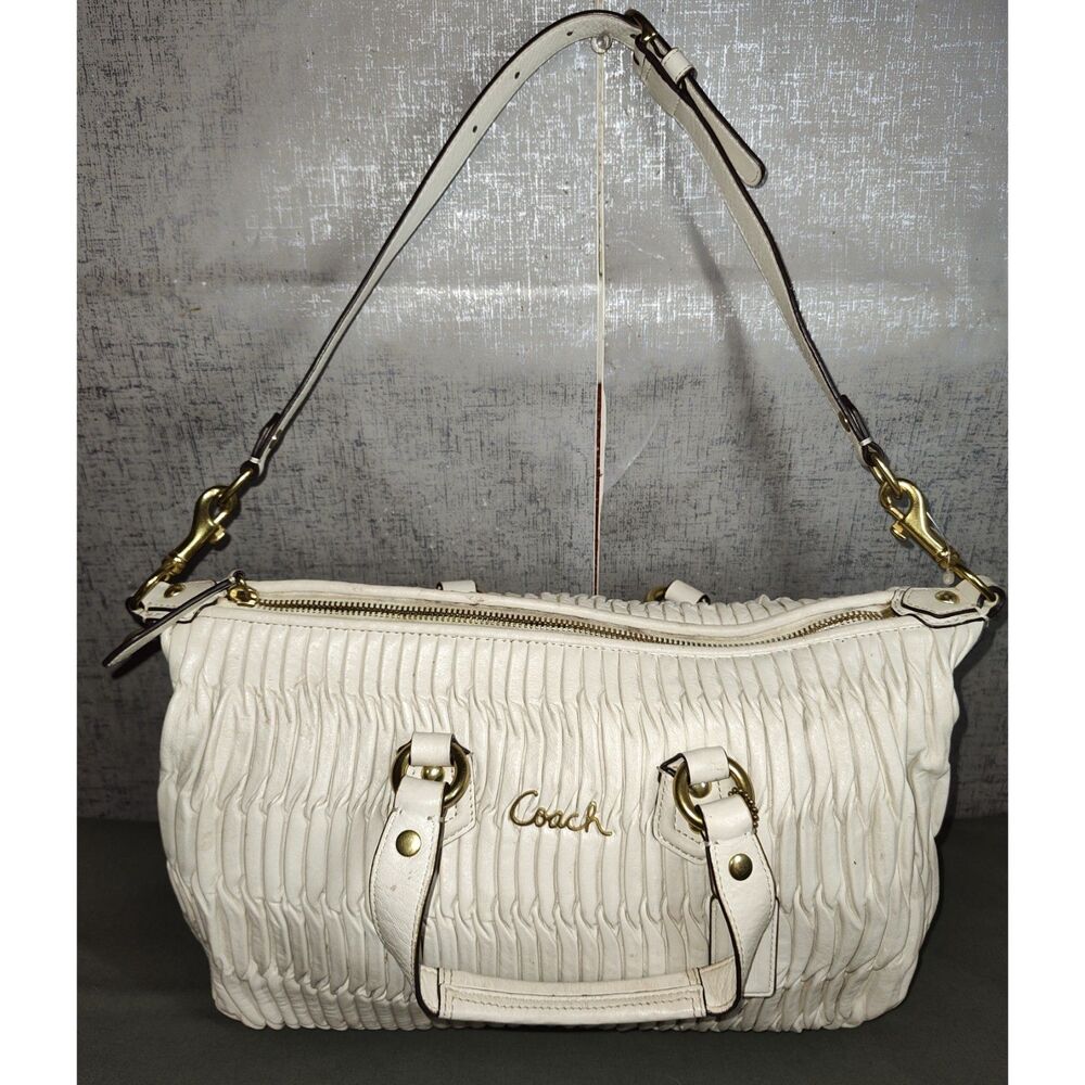 Coach Ashley Gathered Beige Leather Satchel Handbag F23966